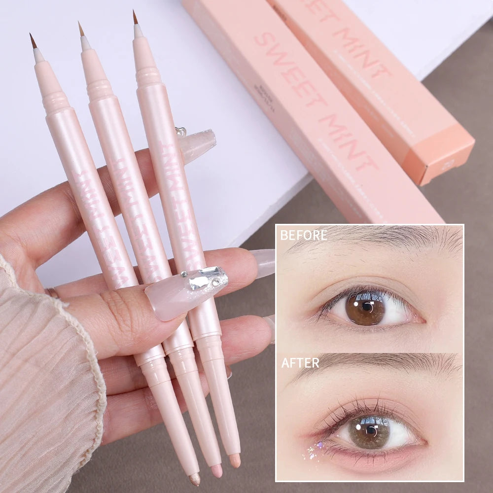 Double Head Matte Pink Lying Silkworm Pen Waterproof Lasting Brightening Glitter Natural Eyeshadow Pen Korean Makeup Cosmetic ﻿