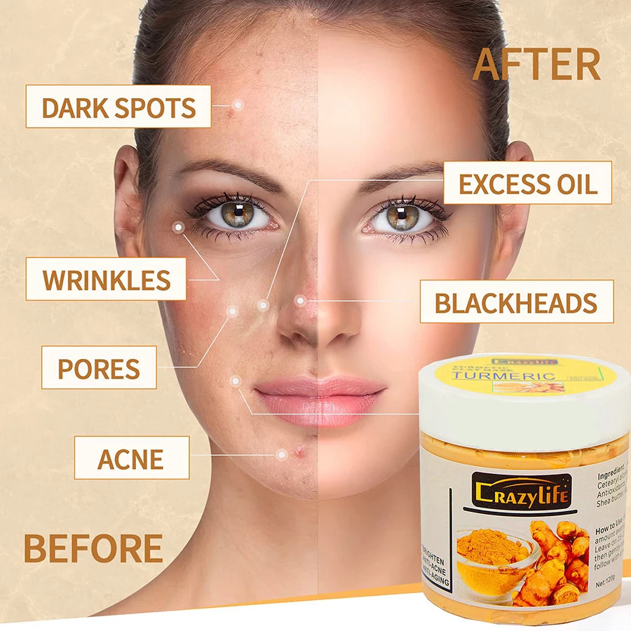 Turmeric Clay Mask Facial Cleaning Pores Dirt Acne Blackhead Anti-Acne Remove Deep Cleansing Oil control Whitening Skin Care