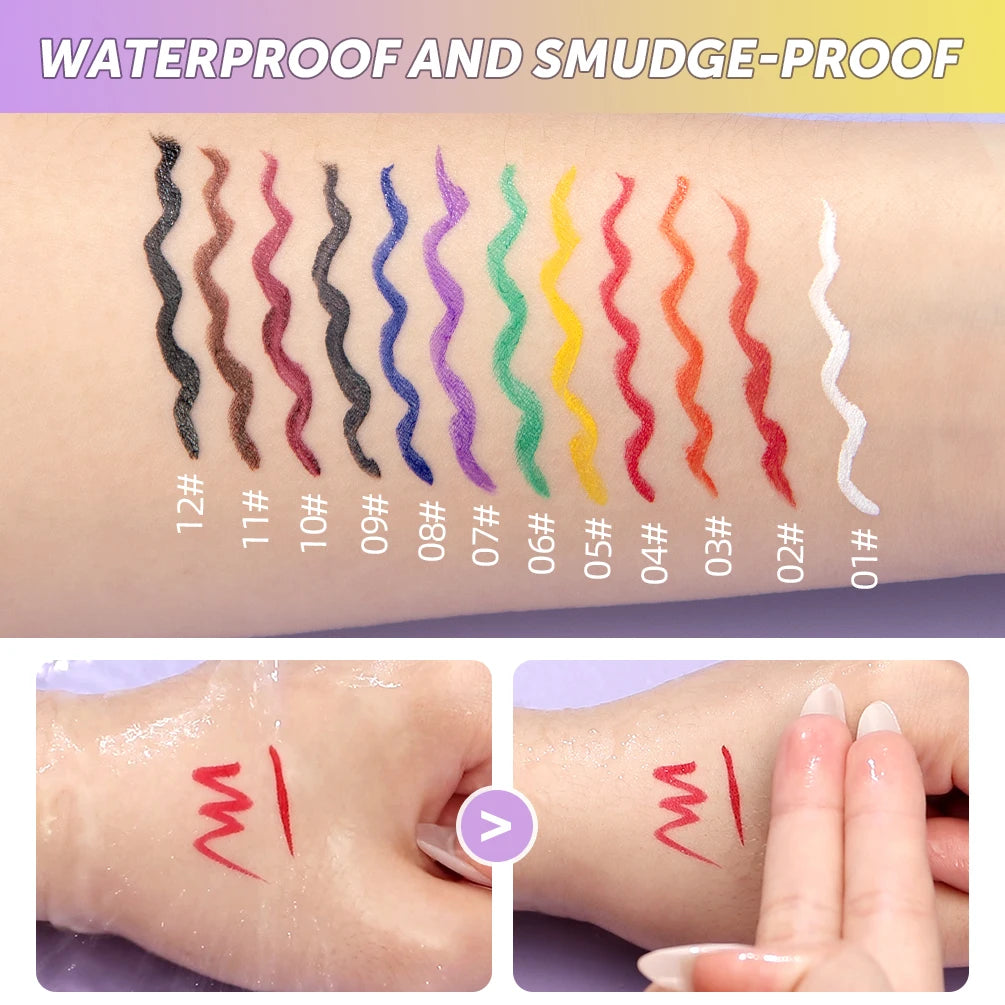 12 Colours Colourful Eyeliner Liquid Waterproof Matte Liquid Eyeliner Pen Long Lasting Green Yellow Purple Blue White Eye Liner