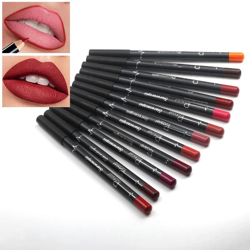 12 Pcs/Set Waterproof Lip Liner Pencil Nude Matte Lipliner Moisturizing Long Lasting Lipstick Liner Professional Makeup Pens