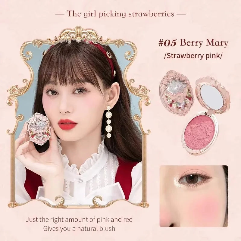 Flower Knows Strawberry Rococo Series Embossed Blush Fine Powder Makeup Smooth Long-Lasting Blusher Face Enhancing Makeup Color