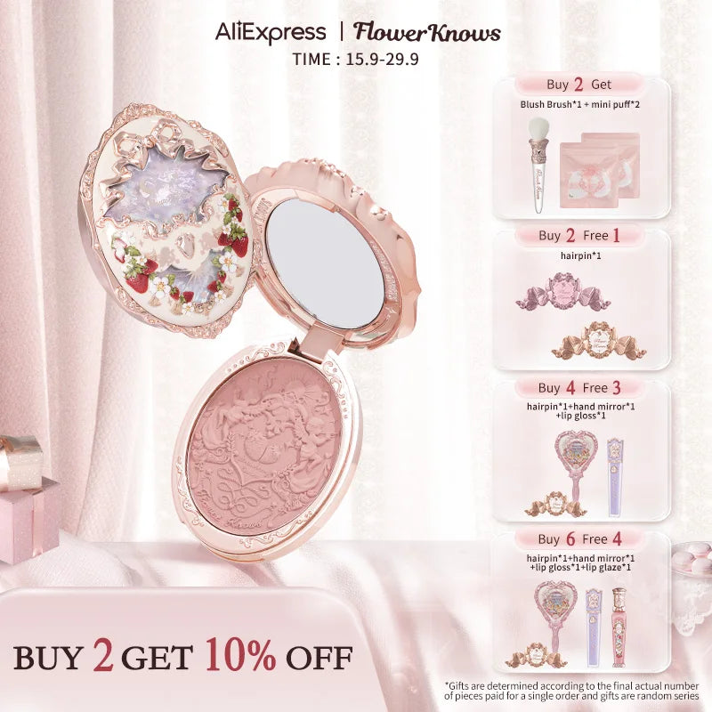 Flower Knows Strawberry Rococo Series Embossed Blush Powder