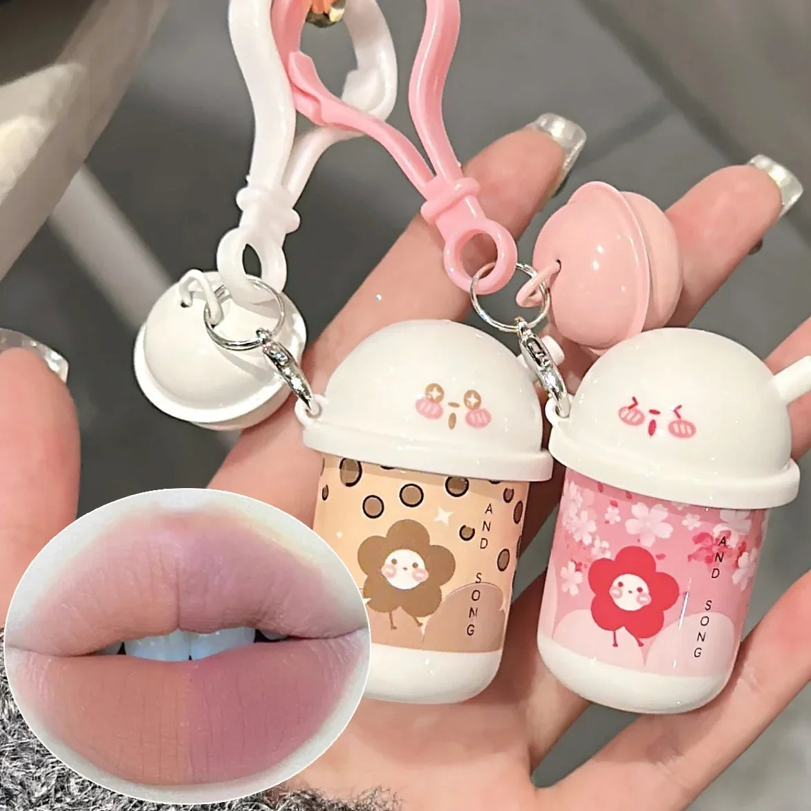 Cute Bell Nude Liquid Lipstick Keychain Waterproof Velvet Matte Lip Gloss Lasting Non-stick Cup Lip Tint Makeup Pigment Cosmetic