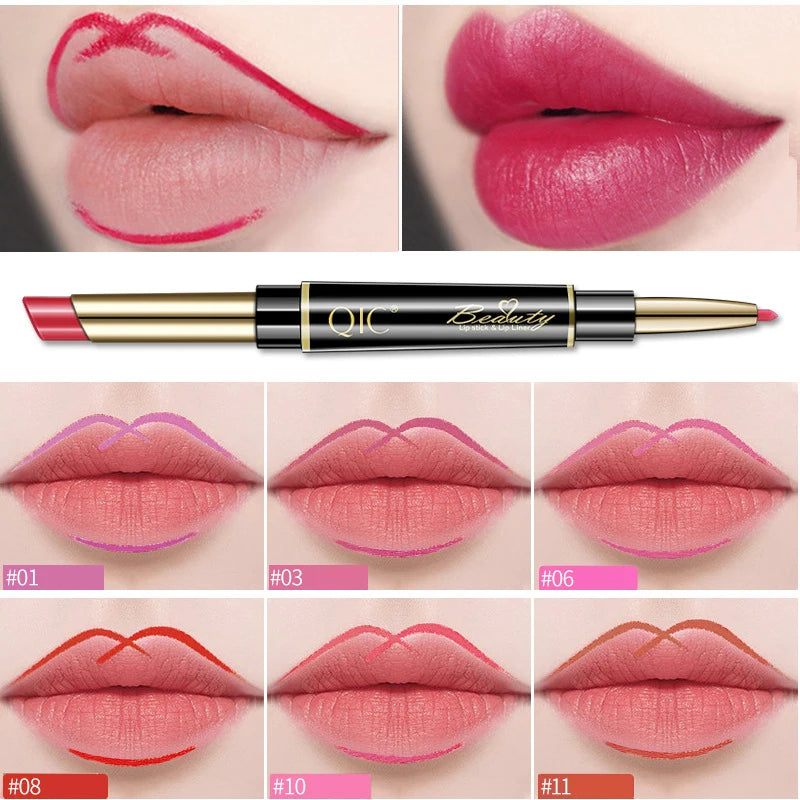 2 IN 1 Lip Liner Waterproof Matte Lipstick Pencil Sexy Red Long Lasting Keep Makeup Lipliner Double Headed Tubule Lipstick Pen