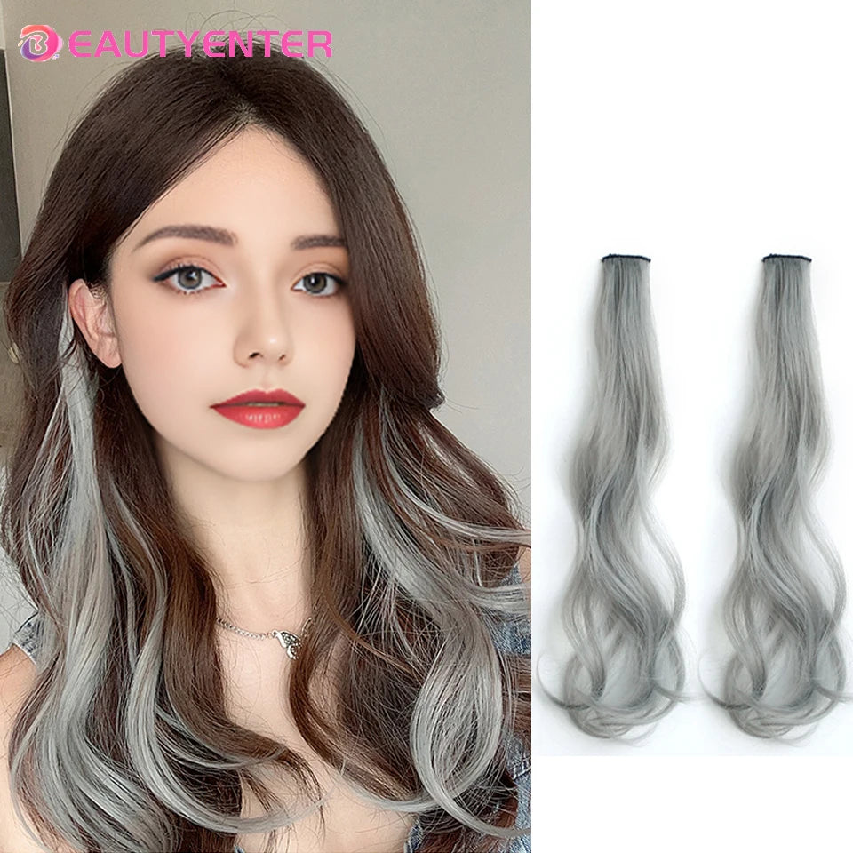 One-piece color highlights of curly hair hanging ear hair wig piece female long hair simulation invisible hair extension