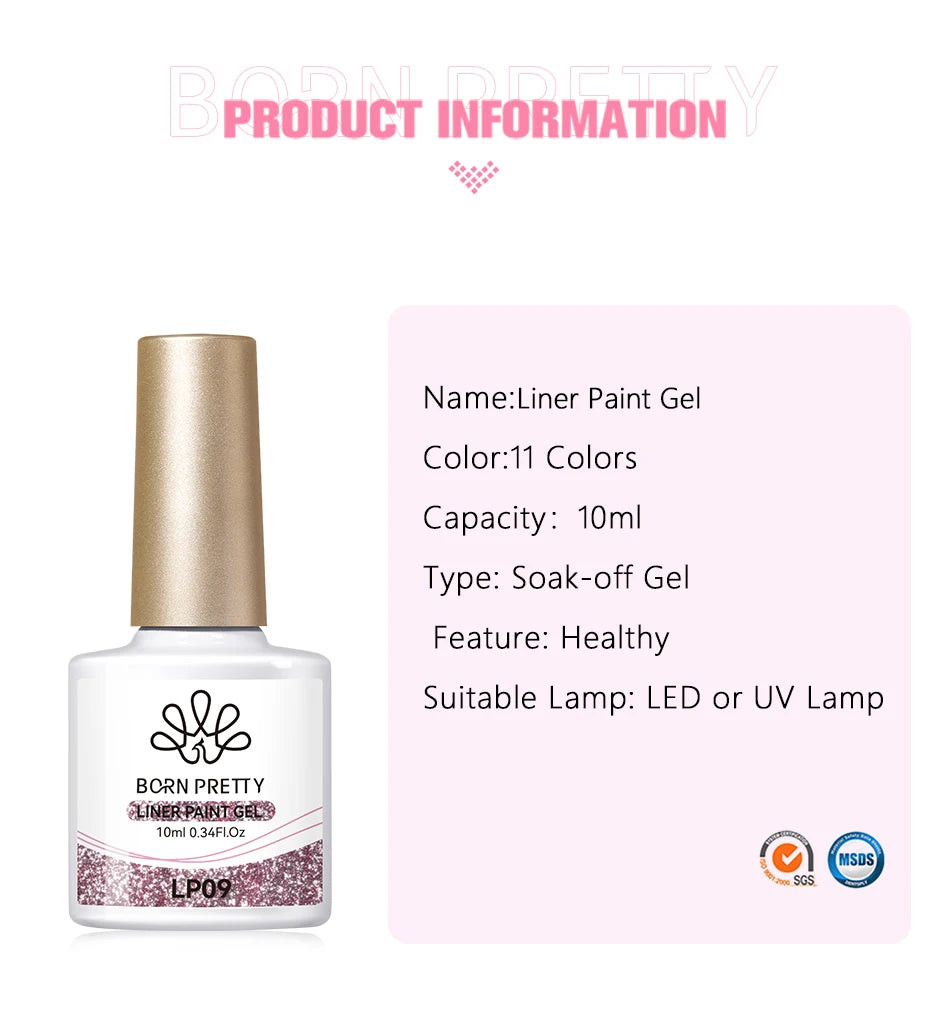 BORN PRETTY Gold Liner Paintin gel nails polish 10ml for Design Stripe Line French Nails Super bright Drawing Graffiti Paint Gel