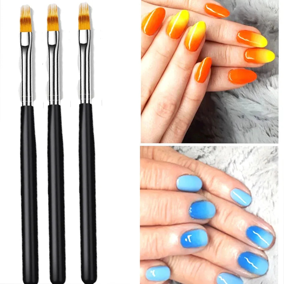 1Pc Professional Soft Gradient Nail Brush Silver Black Drawing Painting Nylon Hair Ombre Brush DIY Gradient UV Gel Nail Brush