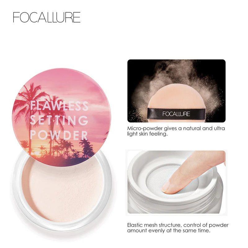 FOCALLURE 4 Colors Matte Loose Powder Waterproof Oil-control Makeup Setting Powder Finish Face Cosmetics for Women