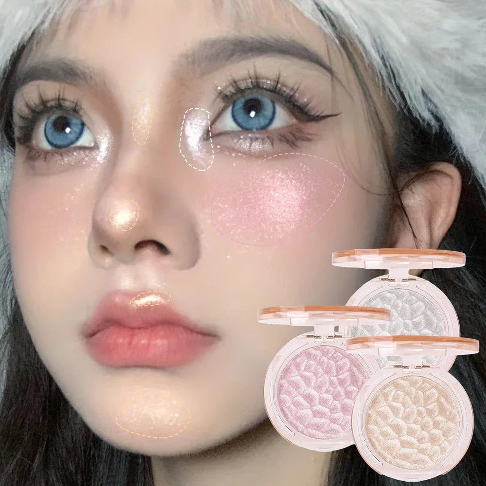 Monochrome Glitter Highlighter Makeup Palette Waterproof Pearlescent White Pink Silver Brightening High Gloss Facial Illuminator