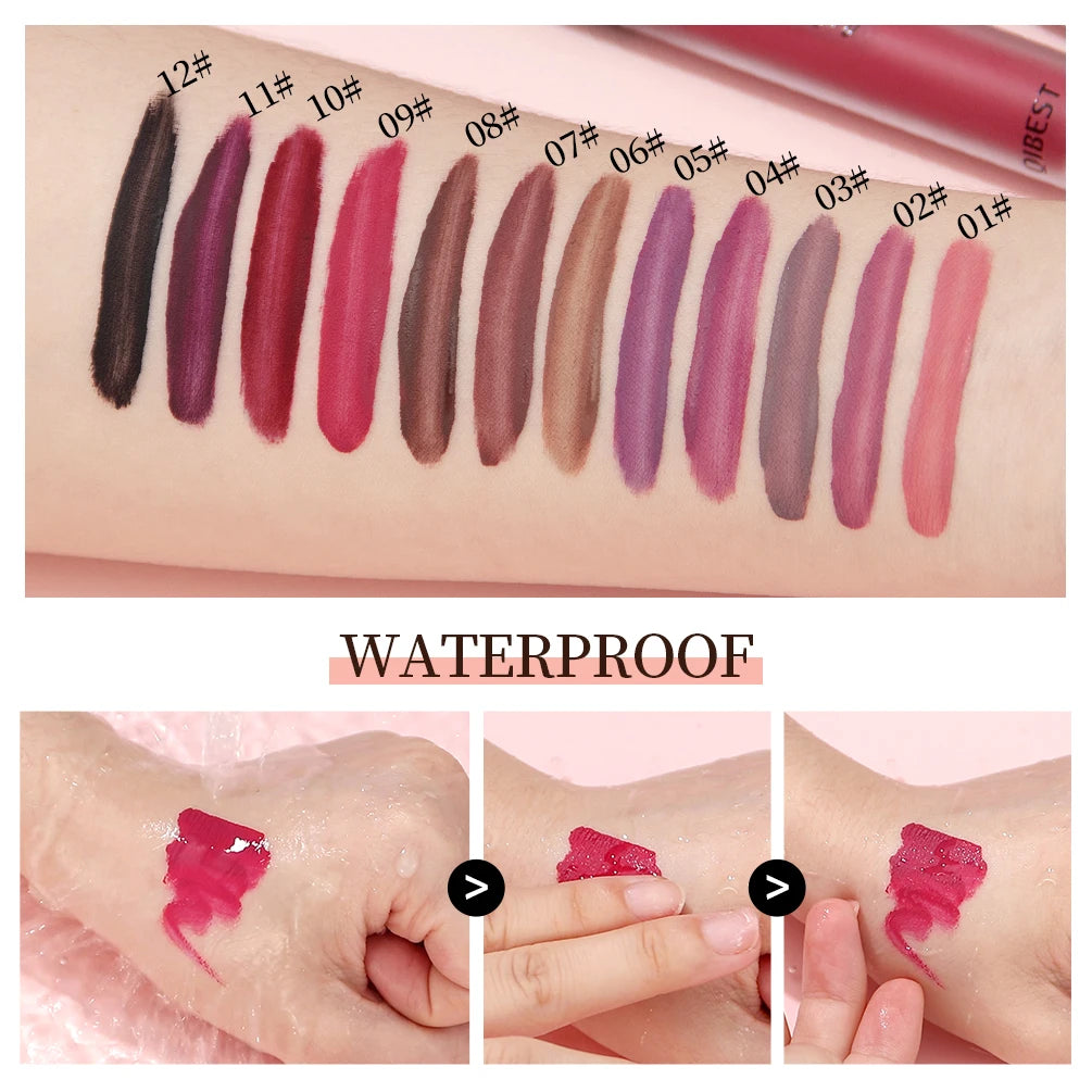 QIBEST New Makeup Lipstick Matte Lipstick Brown Nude Sexy Red Color Liquid Lipstick Lip Gloss Waterproof Long Lasting Lip Tint