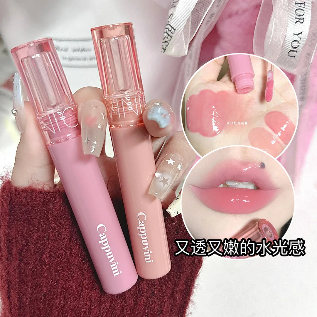 Cappuvini Juice Lip Gloss Jelly Mirror Gloss Lipstick Long Lasting Moisturizer Water Light Lipstick Affordable Makeup Cosmetics