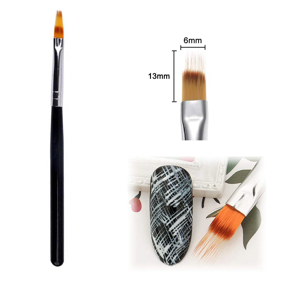 1Pc Professional Soft Gradient Nail Brush Silver Black Drawing Painting Nylon Hair Ombre Brush DIY Gradient UV Gel Nail Brush