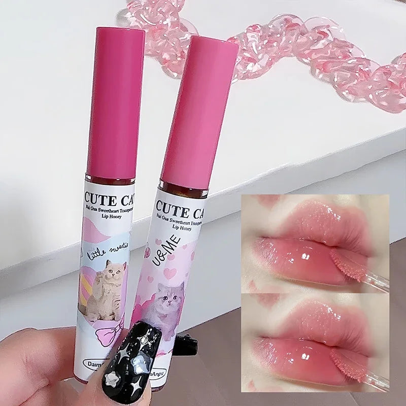 6Pcs/set Cute Cat Mirror Water Lip Gloss Set Red Tint for Lips Makeup Long Lasting Glass Lip Glaze Waterproof Lipstick Kit