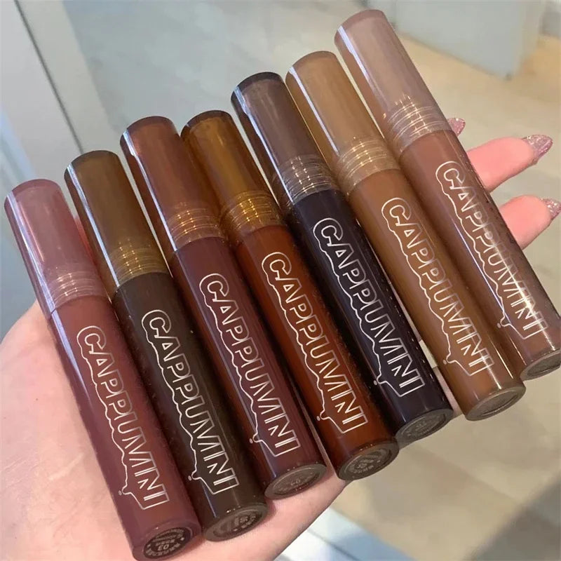 Chocolate Lip Gloss Long Lasting Moisturizes Dark Brown Lip Glaze Transparent Glass Mirror Water Liquid Lipstick Clear Makeup