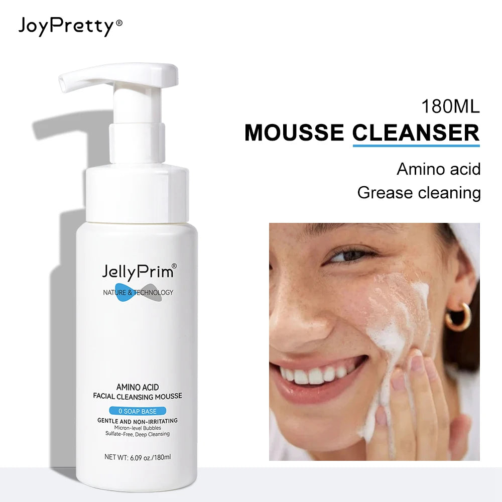 JellyPrim Amino Acid Mousse Cleanser Gentle Cleaning Moisturizing Blackhead Acne Oil Control Sunscreen Removal Face Wash 180ml