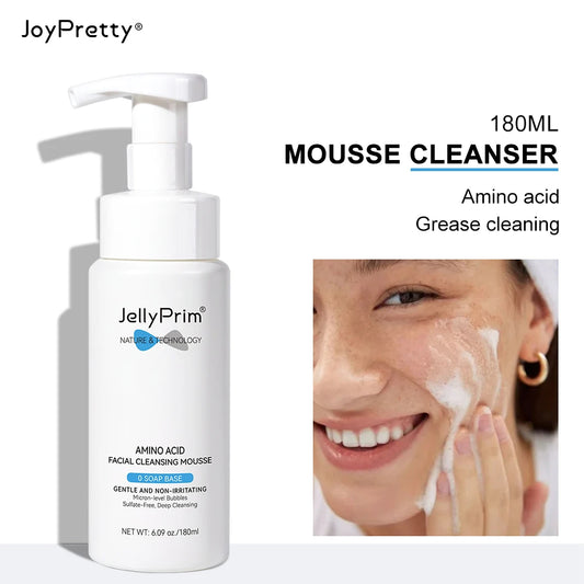 JellyPrim Amino Acid Mousse Cleanser Gentle Cleaning Moisturizing Blackhead Acne Oil Control Sunscreen Removal Face Wash 180ml