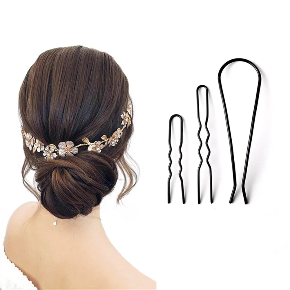 U Shape Hair Clips Women Wedding Party Engagement Hair Styling Accessories Black Hairpins Metal Barrettes Hair Stick