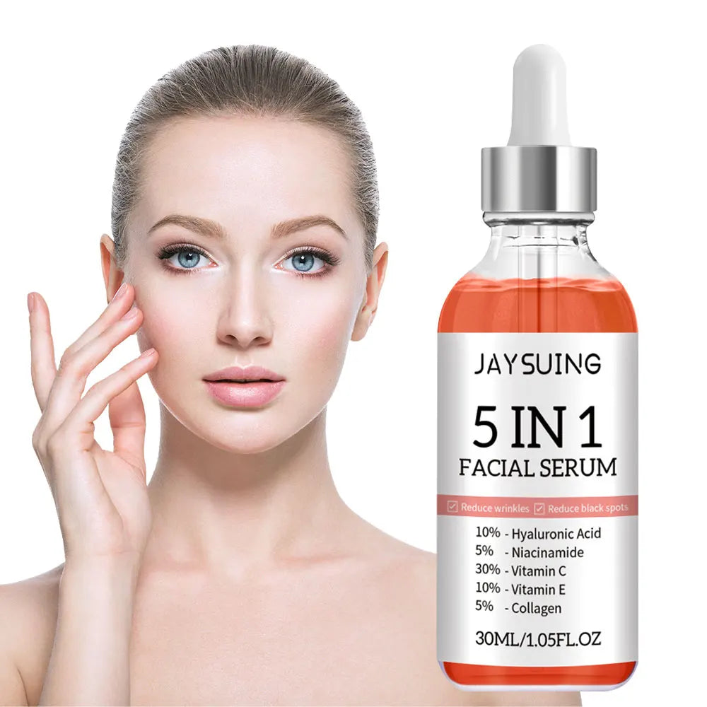 5 In 1 Hyaluronic Acid Face Serum Moisturizing Brightening Anti-Aging Vitamin C Shrink Pores Serum Skin Care 30ml