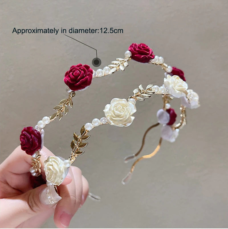 Rose Pearl Hair Band French Retro High-end Hair Clip Headwear With Niche Design Pressed Hair High Skull Top Hair Accessory