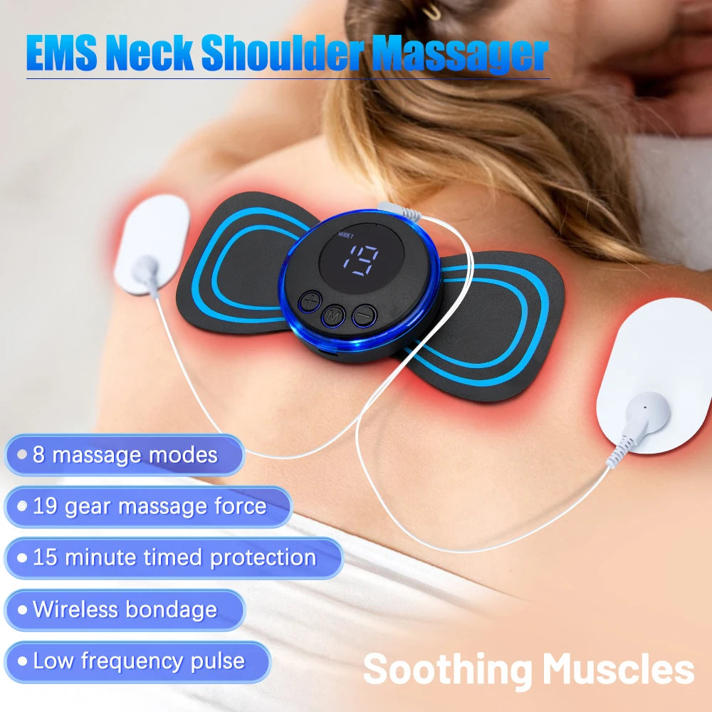 Electric Neck Massager Portable Ems Muscle Stimulator Shoulder and Back Massage Pain Relief Body Massager Relieve Fatigue