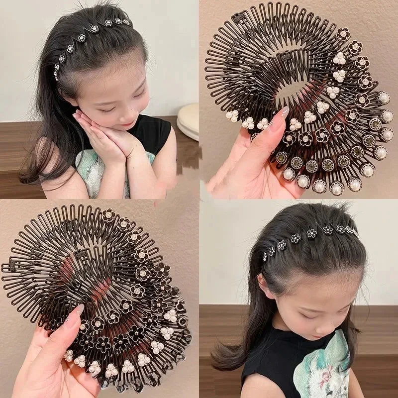 Pearl Stretch Flexible Combs Teeth Full Circle Hair Hoops Bands Clips Hairband Face Wash Headbands Fixed Hair Accessories Korean