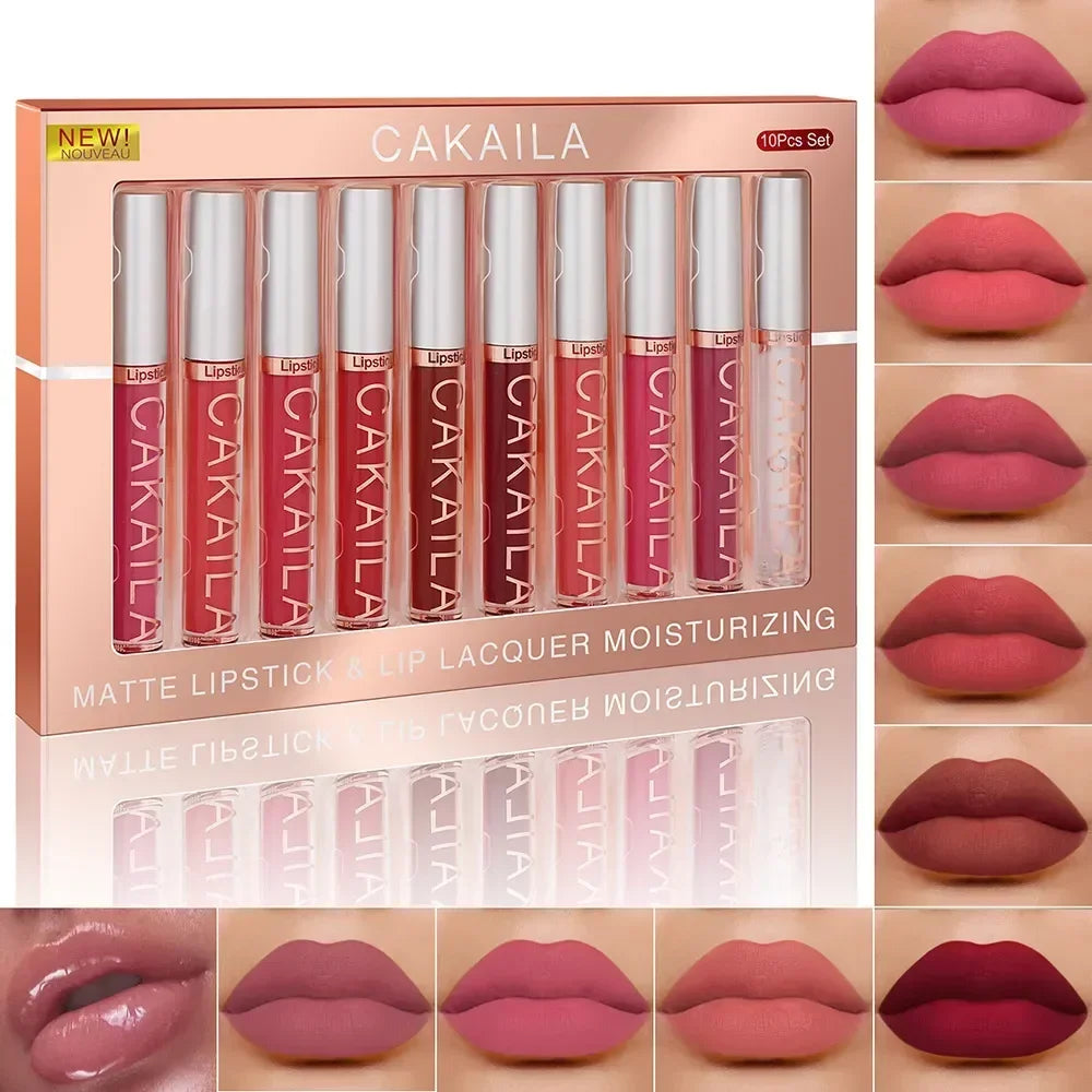 KACAILA 6/10 Colors Lipstick Set Velvet Matte Liquid Lip Gloss Non Stick Cup Waterproof Long Lasting Female Make Up of Gift Set