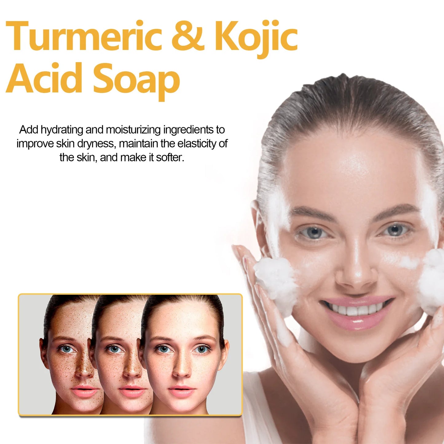 Turmeric Face Whitening Soap Anti Acne Pimples Removal Dark Spots Lightening Kojic Acid Cleansing Soaps Moisturizing Facial Skin