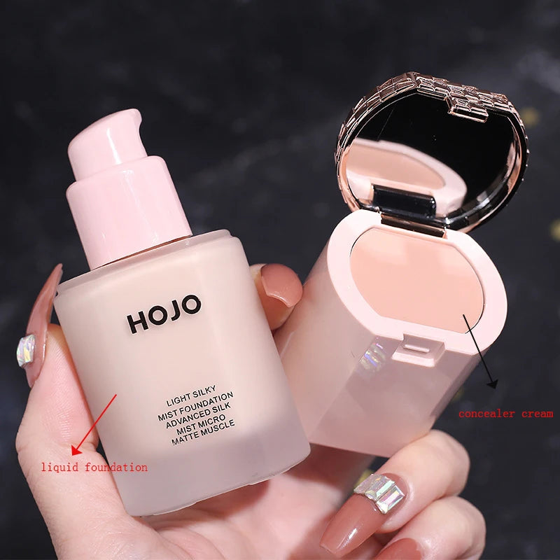 HOJO 2 in 1 Base Face Liquid mist Foundation Cream Full Coverage Concealer Oil-control Soft Makeup Foundation