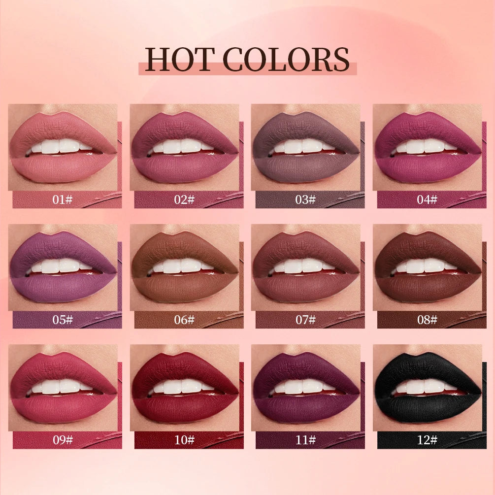 QIBEST New Makeup Lipstick Matte Lipstick Brown Nude Sexy Red Color Liquid Lipstick Lip Gloss Waterproof Long Lasting Lip Tint