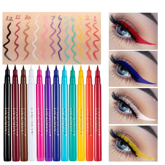 12 Colors/Box Ultra Fine Eyeliner Pencil Liquid Eye Liner Waterproof Quick Drying 12Hour Wear Eyeliner Easy To Use Cosmetics Set