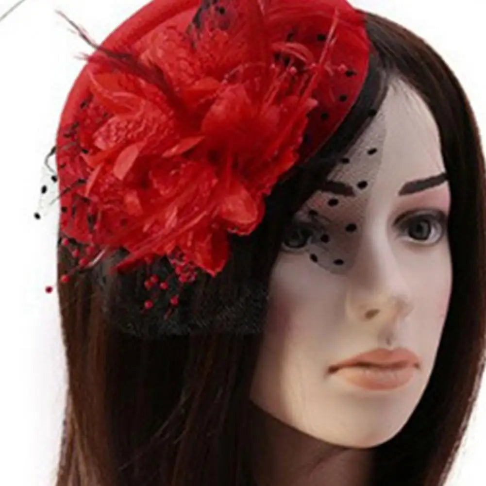 Exquisite Fascinator Hat With Hair Clip Decorative Anti-fall Faux Feather Flower Mesh Headwear Hair Accessories