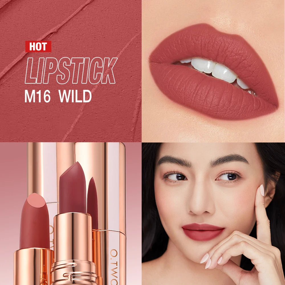 O.TWO.O Lipstick Lip Tint Waterproof Long Lasting Non-stick Cup Sexy Red Pink Lip Glaze Velvet Matte Lipstick Makeup