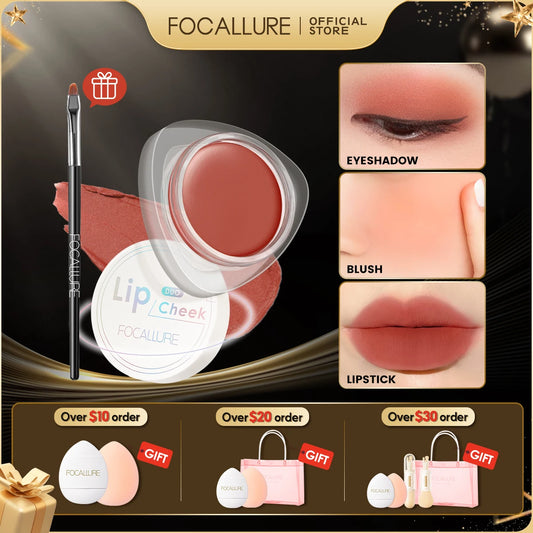 FOCALLURE Lip Gloss Mud Canned 3-in-1 Lipstick Blush Stick Waterproof Velvet Matte 12 Colors Lip Balm Lip Tint Cosmetics