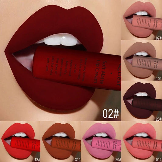 New Velvet Matte Lip Gloss Sexy Dark Red Moisturizing Liquid Lipstick Waterproof Long Lasting Non-stick Cup Lips Pigments Makeup