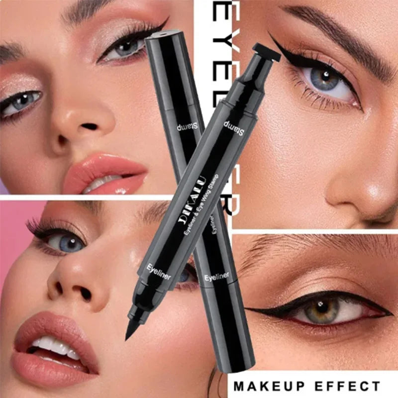 Double-ended Quick-drying Eyeliner Pen Triangular Stamp Brush 2 In 1 Waterproof Lasting Non-smudge Liquid Eyeliner Hot Cosmetic