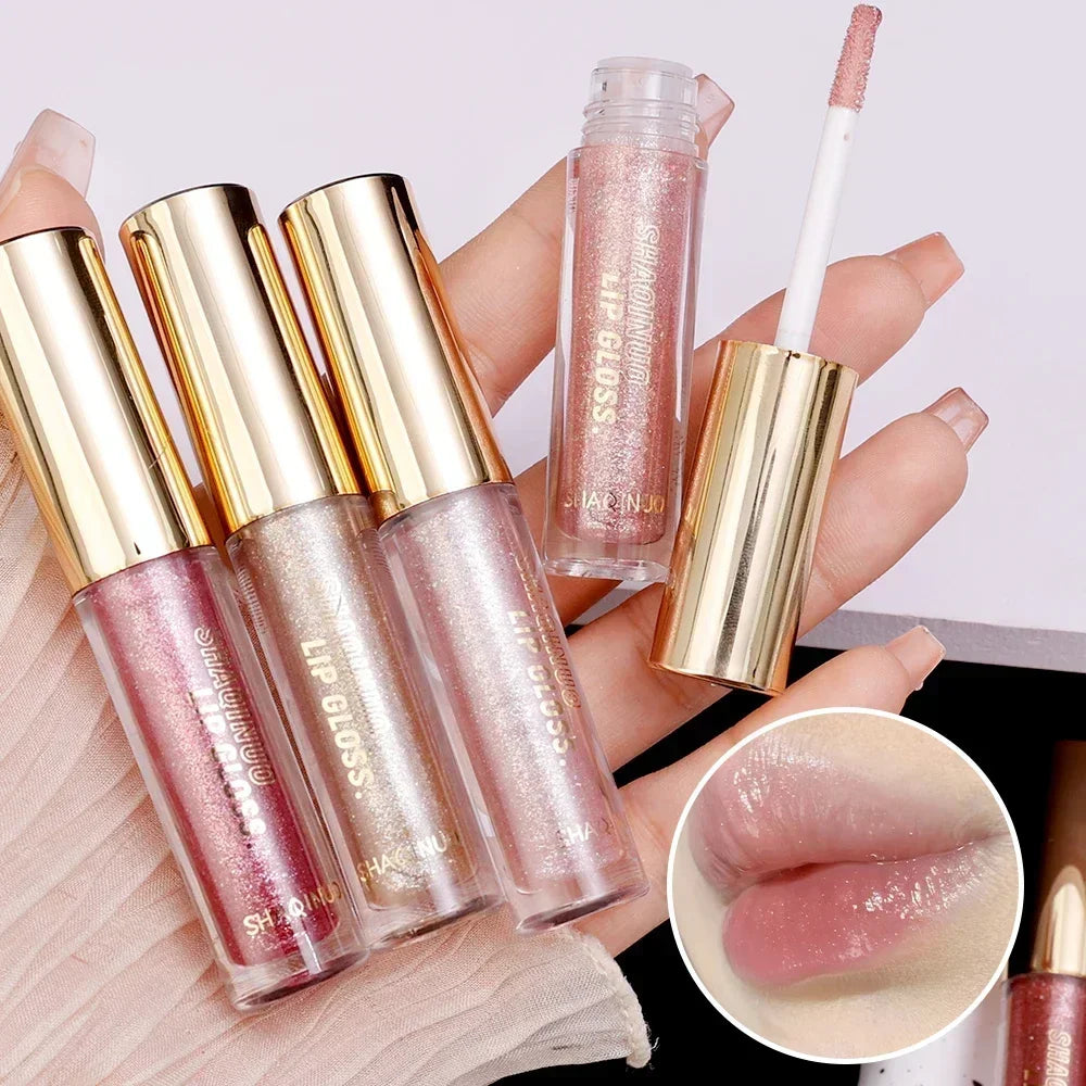 Waterproof Mirror Pearl Lip Gloss Lasting Moisturizing Non-Stick Cup Sexy Red Glitter Plumping Liquid Lipsticks Makeup Cosmetics