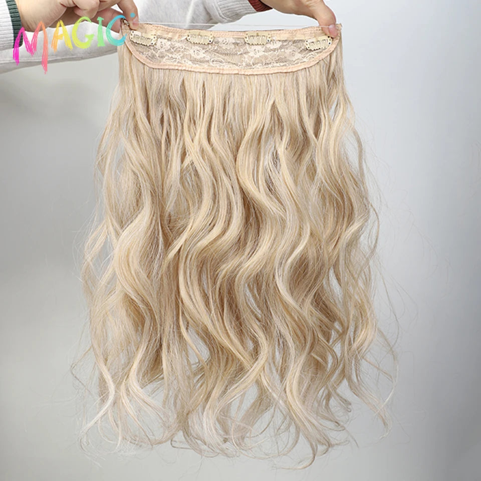 Synthetic Hair Clip in Hair Extensions 20 " Wave Invisible Fish Line Ombre Blonde One Piece Hair Fake Hair Piece Wig  For Women