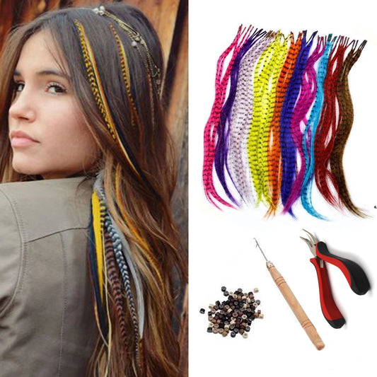 Synthetic Colored I-Tip Faux Feather Hair Extensions 16" 20 Strands/Pack Women's Heat Resistant Fiber Toolset Wig Accessories