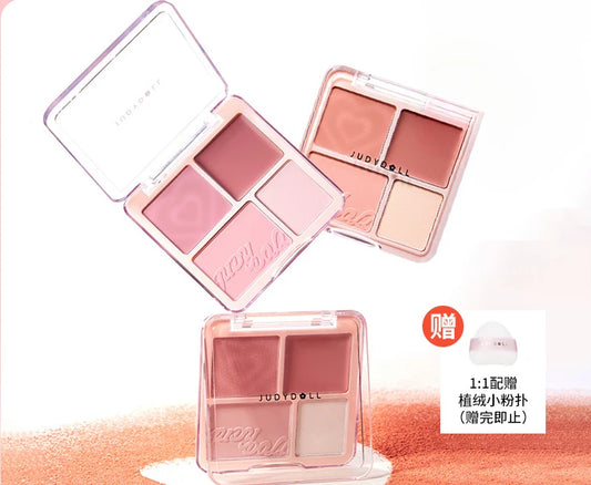 Judydoll 4 Color Blush Highlight Palette Expanding Color Matte Highlight Brightening Blush Cream Powder Blush Mud