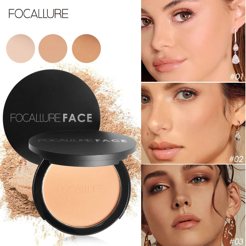 FOCALLURE 9 Colors Pressed Powder Oil Control Long-lasting Matte Lightweight Brightening Face Finishing Setting Powder Makeup