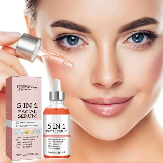 5 In 1 Fade fine lines Firming Face Serum Vitamin C Moisturizing Brightning Hyaluronic Acid Facial Serum Shrink Pores Skin Care