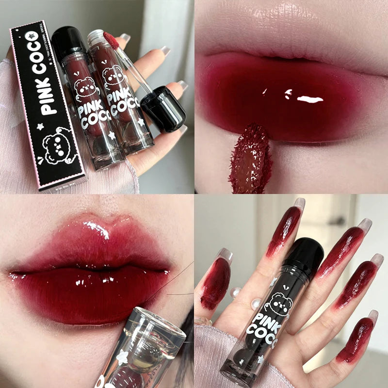 Black Mirror Water Lip Glaze Moisturizing Sexy Red Lip Tint Lipstick Makeup Longlasting Non-stick Cup Lip Gloss Korean Cosmetic