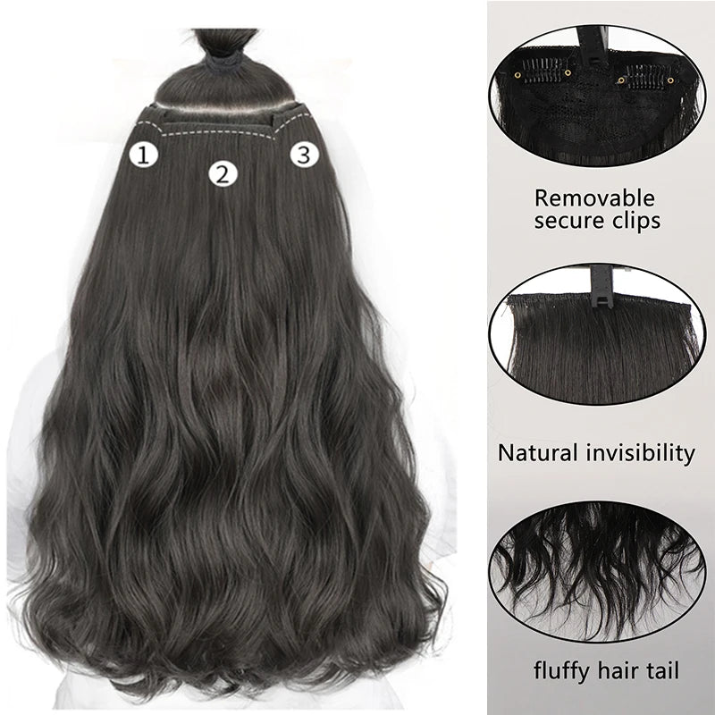 PAGEUP Synthetic Hair extension Wavy hair Heat-Resistant Fiber Fake Hair Wig Long Hair Piece with two clips Three-piece suit