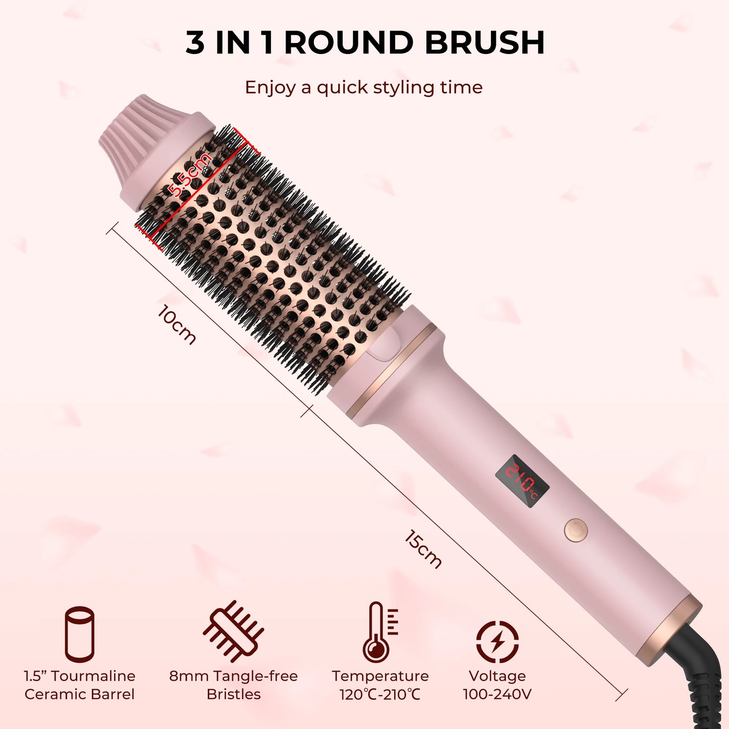 1.5 Inch Hair Curling Iron Brush Ceramic Thermal Brush Heated Round Brush Hair Electric Heating Brush Electric Hair Curler Comb