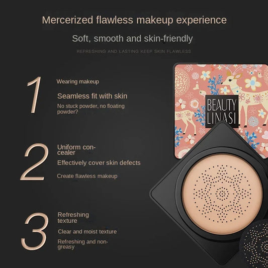 VENZEN BB Air Cushion CC Cream Foundation Concealer Mushroom Head Whitening Waterproof Brighten Face Base Tone Korean Makeup