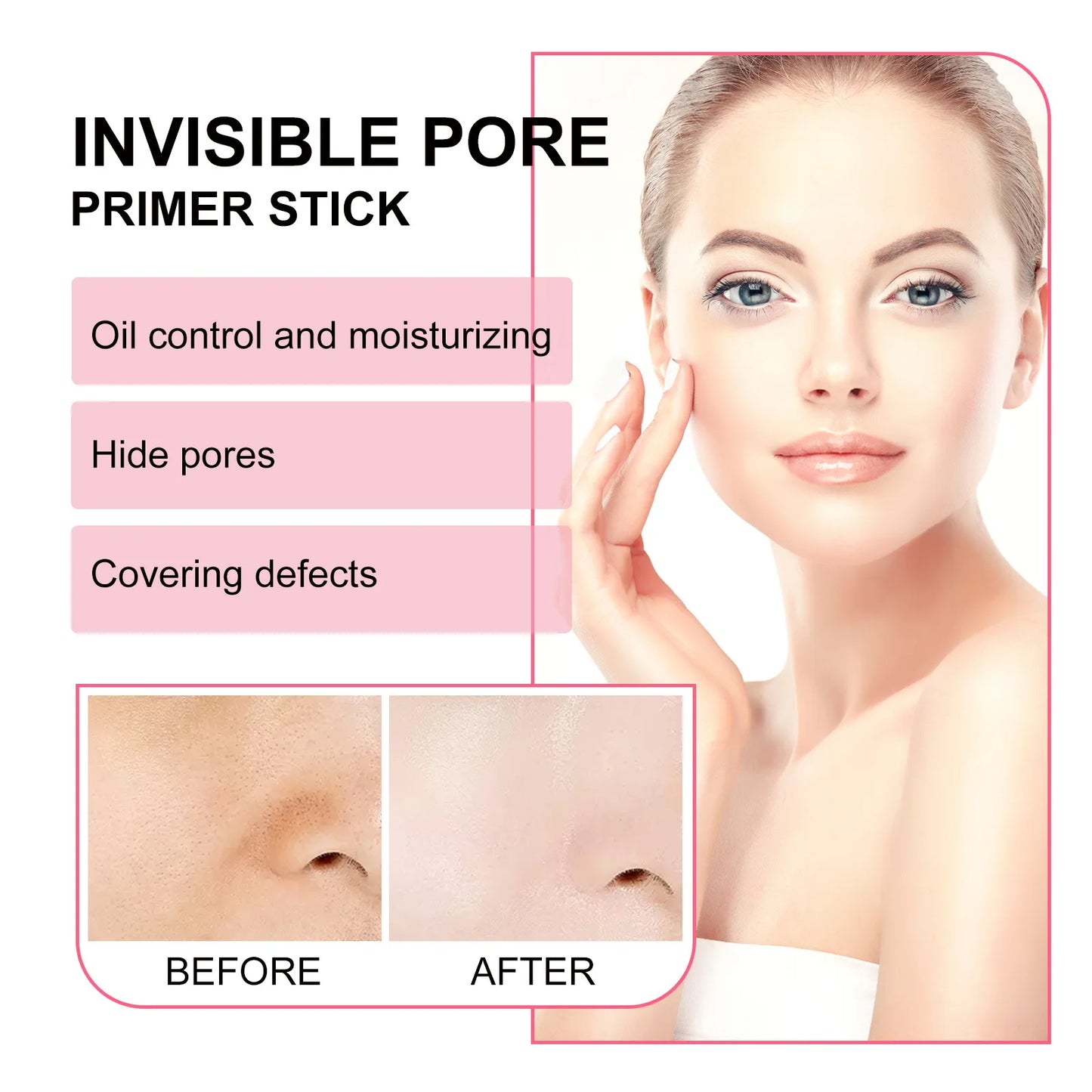 Invisible Pore Primer Stick Concealer Isolation Waterproof Face Primer Oil-control Brighten Makeup Base Moisturizing Foundation