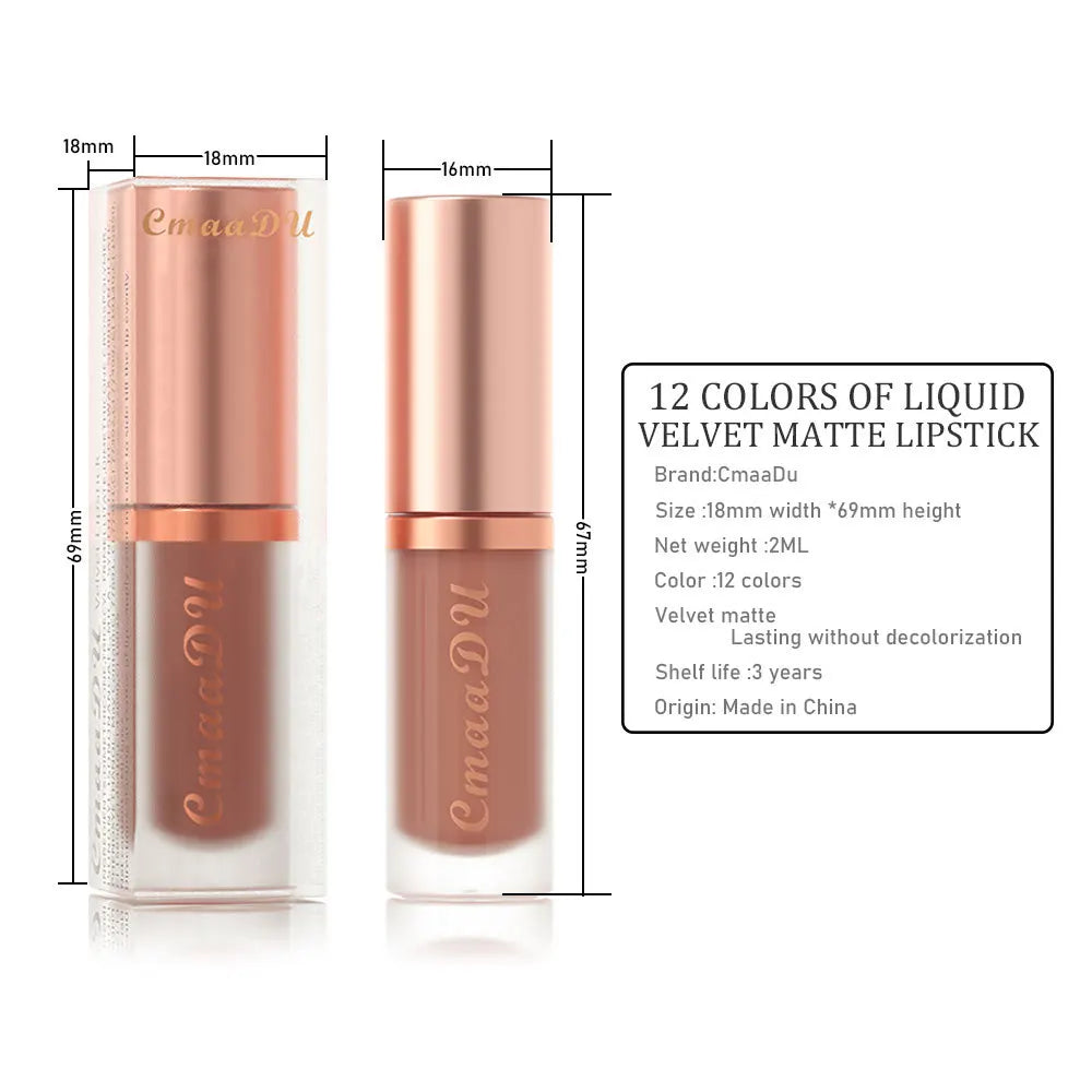 CmaaDu 12Color Long-Lasting Lip Sense Color Makeup Waterproof  Lipsticks Matte Velvet Lip Gloss