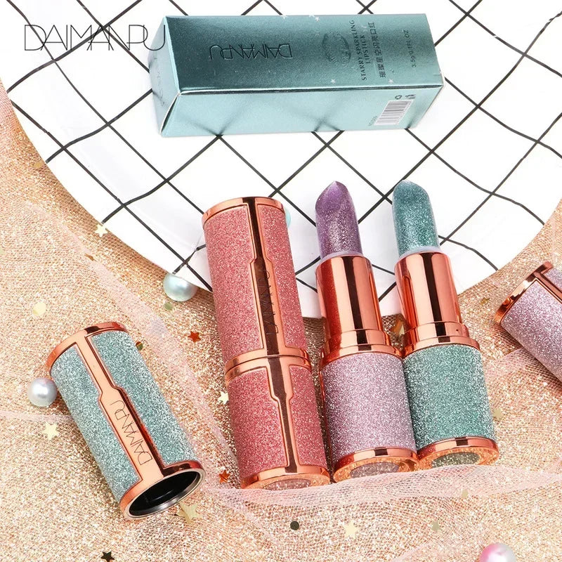 3 Colors Glitter Lipstick Temperature Color Changing Waterproof Long Lasting Nonstick Cup Lip Gloss Pink Sexy Cosmetics Makeup