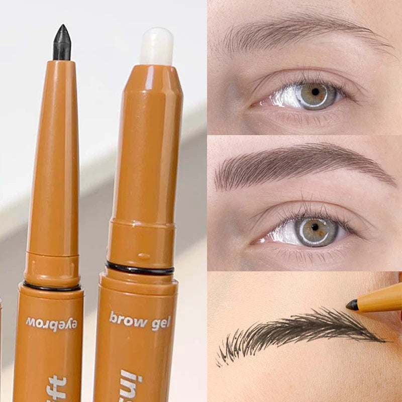 2 in 1 Eyebrow Pencil and Eyebrow Gel Waterproof Long Lasting Eyebrow Enhancers Smooth Black Brown Brow Tints Makeup Cosmetics