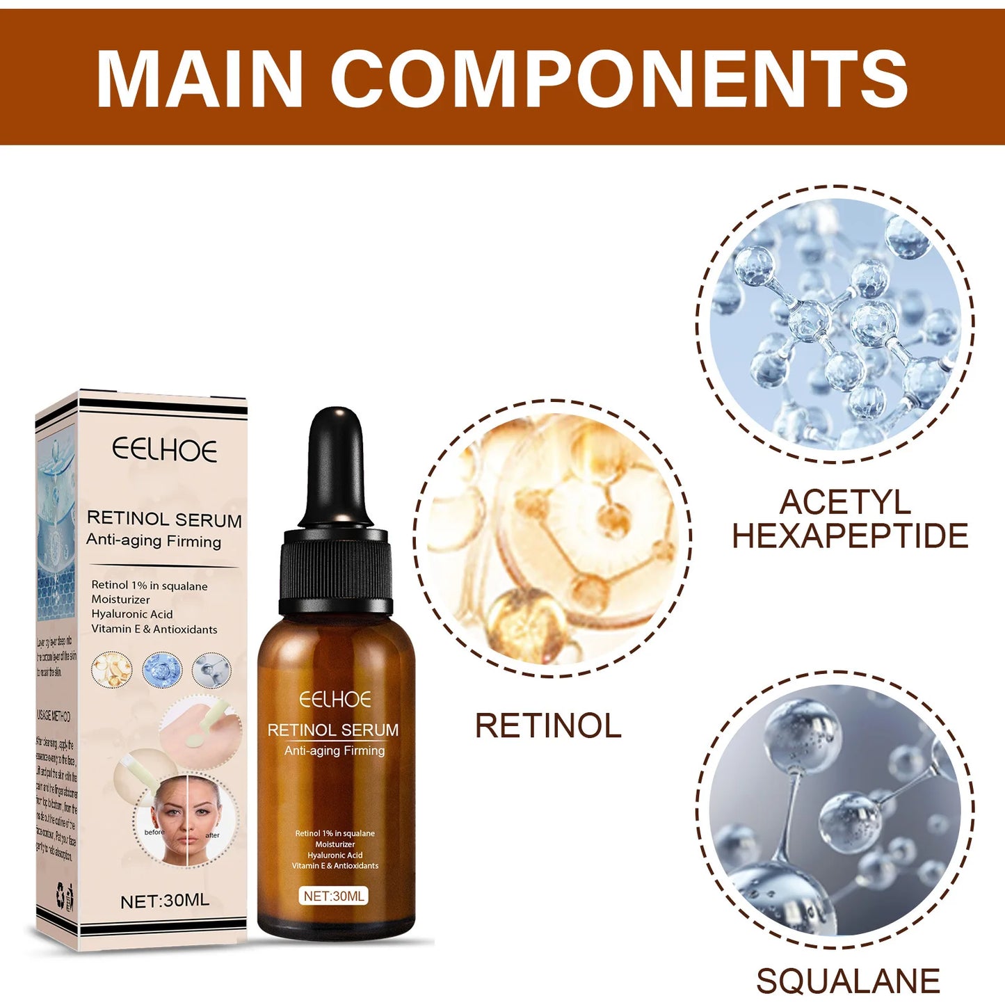 Retinol Serum Anti Aging Removal Wrinkle Face Firm Lift Fade Fine Lines Moisturizing Essence Brighten Repair Skin Care Cosmetic